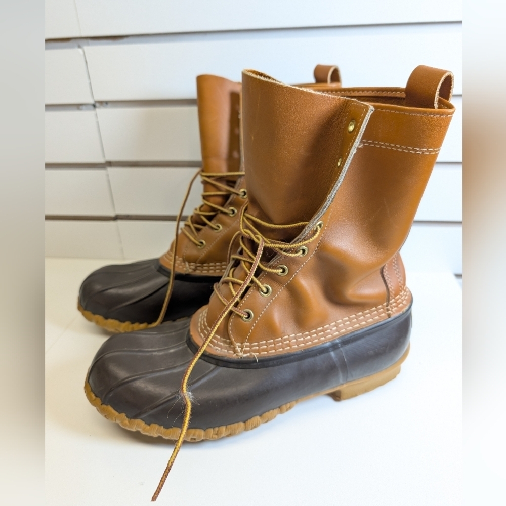 LL Bean Men’s VTG Brown Leather/Rubber 10” Tall Duck Boots Size 7 GW Unlined